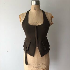 Zara olive green brown vest halter tank top